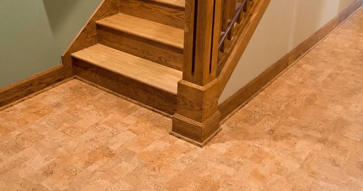 End of a staircase with cork flooring in Salt Lake City, UT